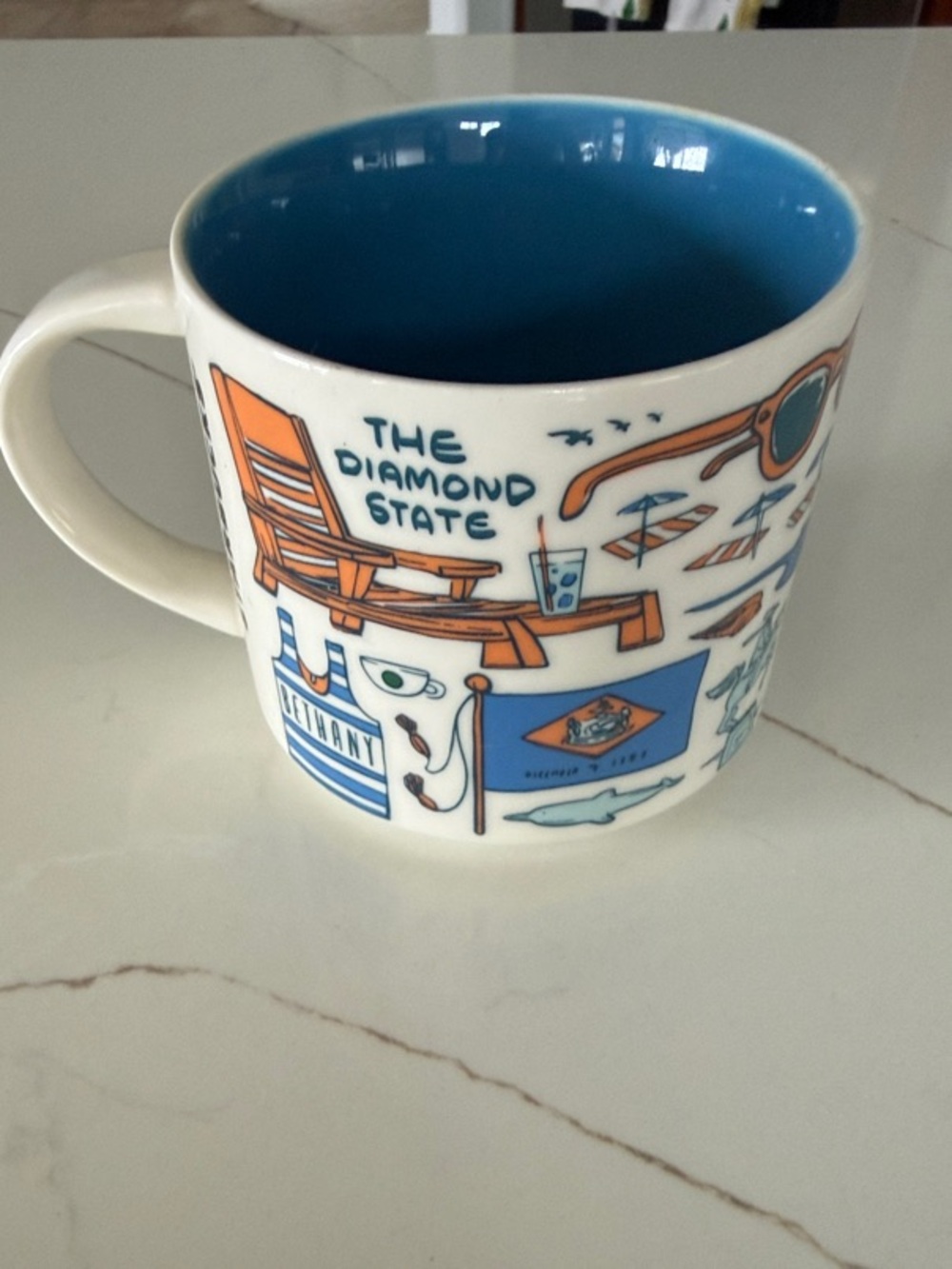 Starbucks Delaware been There White Ceramic Mug w blue and Orange Graphics
